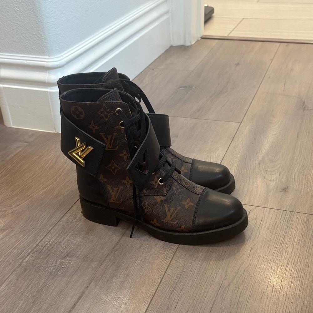 Louis Vuitton Monogram Black and Brown Combat Boots